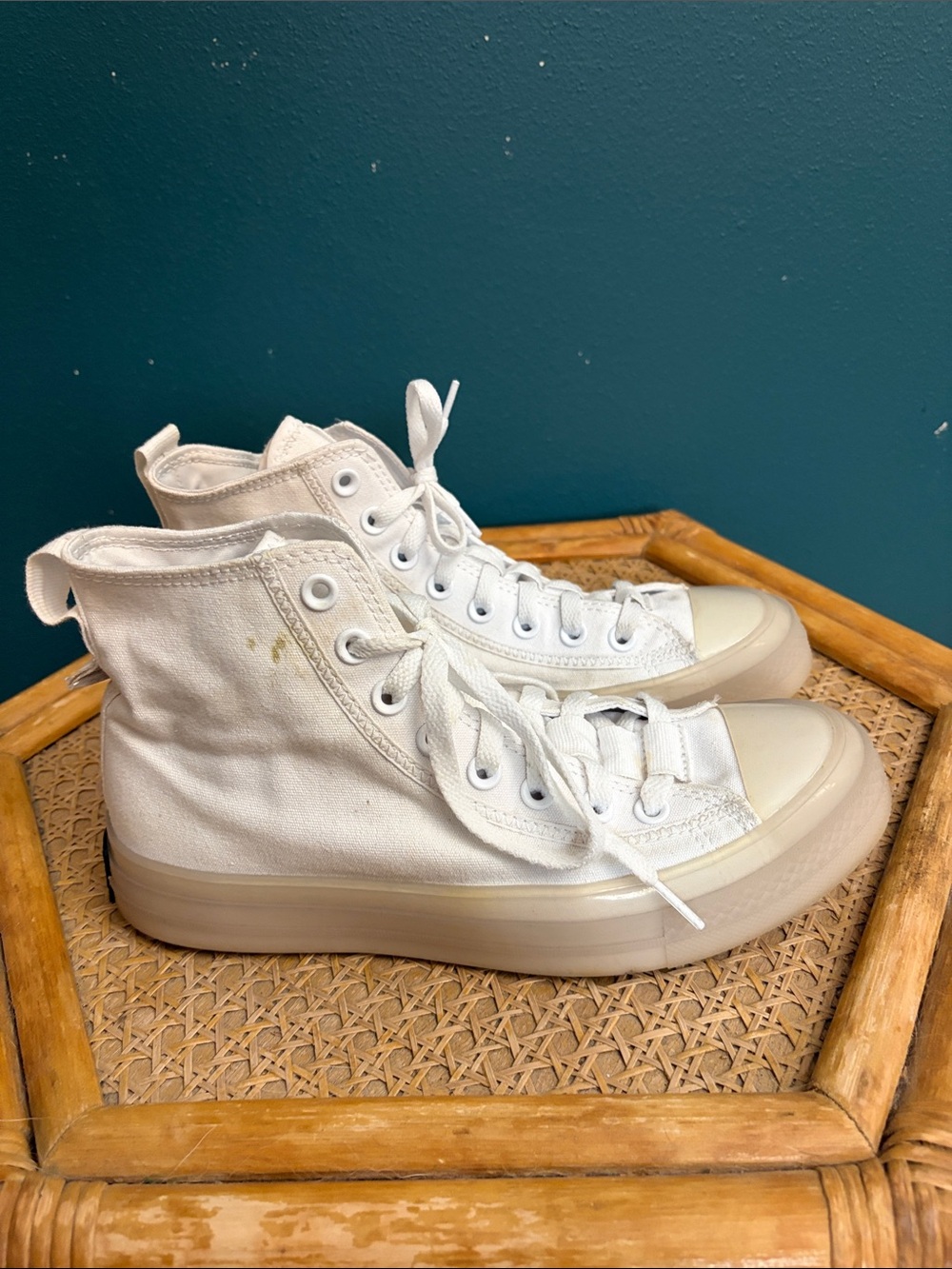 Converse High Top Sneakers in White with Cream Sole
